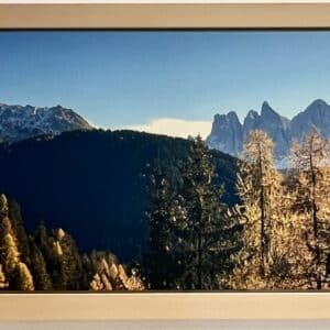 Herbstimpressionen Villnöstal - Leinwand mit Zirbenholz gerahmt 194x74