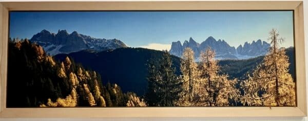 Herbstimpressionen Villnöstal - Leinwand mit Zirbenholz gerahmt 194x74