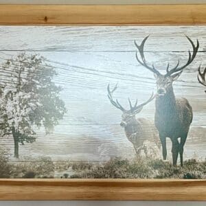 Hirsche in Lichtung in Sepia-Farbtönen 173 x 75 inclusive Zirbenholzrahmen