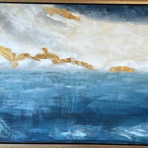 Wandbild von MIOTTO in Blau und Gold abstrakt mit goldenem schlichtem Rahmen 115x85 cm