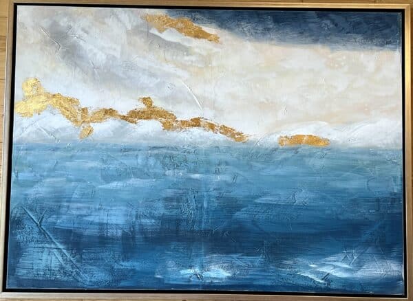 Wandbild von MIOTTO in Blau und Gold abstrakt mit goldenem schlichtem Rahmen 115x85 cm