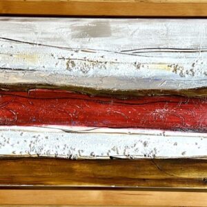 Wandbild Abstrakt, rot, weiß silber braun inklusive Zirbenholzrahmen 160x60