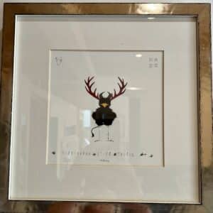 Wandbild Hirschkräh Stier mit Passpartou und silbernen Rahmen 33x33 cm